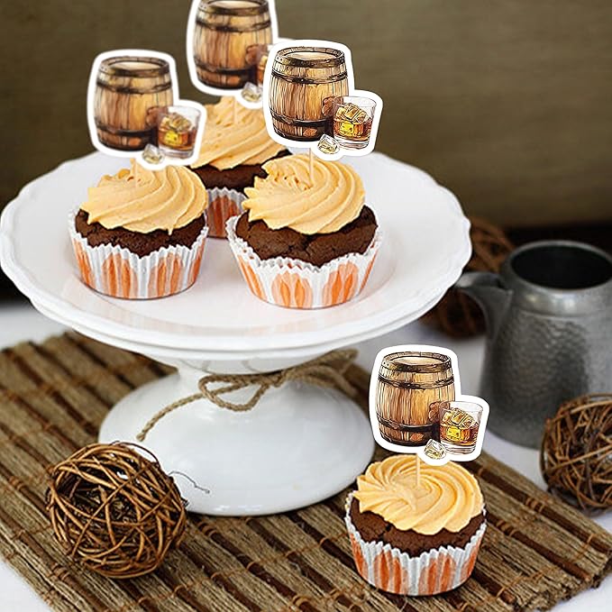 Ercadio 24 PCS Beer Party Cupcake Toppers Cheers and Beers Happy Birthday Decor for Father's Day Beer Kegs Cake Topper Favor for Summer Family Party Decor Supplies