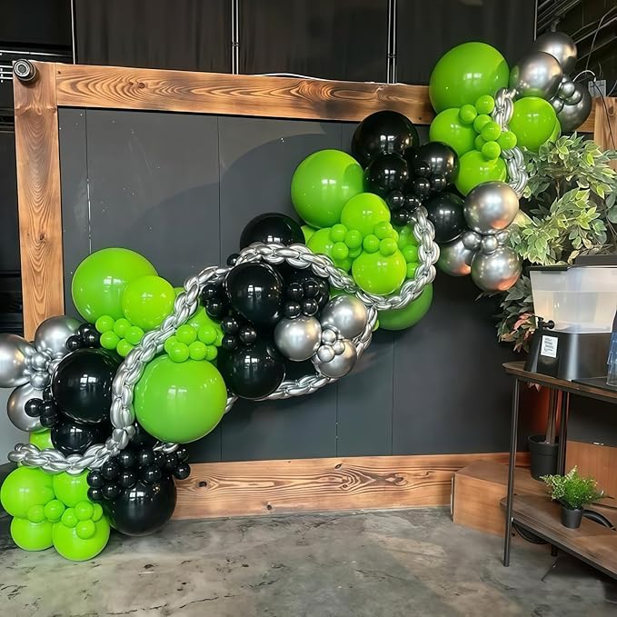 Green and Black Balloons, 35PCS Lime Green Black Silver Balloons, Gamer Latex Balloon for Boys Men Football Video Game On Level Favor Theme Jungle Theme Graduation Birthday Party Decorations Supplies