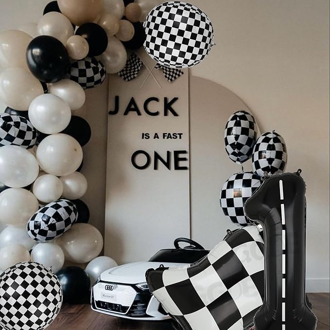 Black and White Checkered Balloons 9 Pcs 4D Checker Balloon Chequered Flag Balloon Race Car Balloons Baby Shower Boys 2nd Birthday Race Car Two Fast Theme Party Decor Supplies