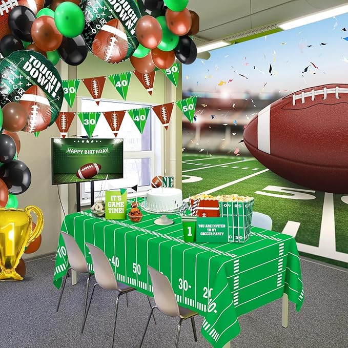 WNINK 4 Pack Football Tablecloths Party Decorations, Plastic Table Cover for Football Themed Birthday Party Football Games Decorations - 54 X 108 Inch