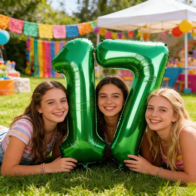 17 Numbers Balloons 40 Inch, Dark Green 17th Birthday Decoration for 1 7 17 71 Men & Women, Foil Big Number Balloon for Wedding Store Anniversary Promotion Party Decorations