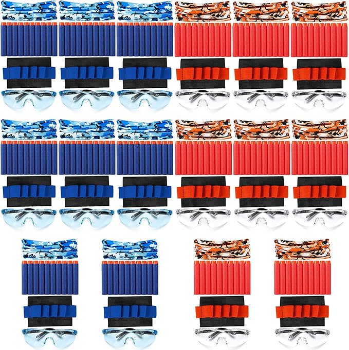 Sosation 64 Pcs Gun Party Supplies and Favors Compatible with Nerf Include Tactical Glasses Face Mask Foam Darts Wrist Ammo Holder Gun Accessories Party Favors