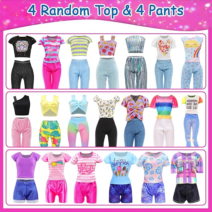 43 Pcs Doll Clothes & Accessories Include 2 Evening Dresses 5 Fashion Dress 5 Tops 5 Pants Chill Outfits 3 Swimsuits with 15 Pairs of Shoes 13 Accessories for 11.5 Inch Girl Dolls Clothing Set
