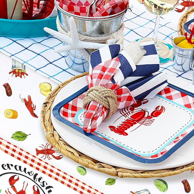 PHOGARY Crawfish Boil Party Supplies Lobster Tablecloth, Plastic Red Lobsters Table Cover for Crawfish Birthday, Seafood Boil Party Decorations - Rectangular Table Decor 108 x 51inch