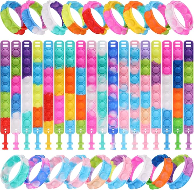 90 Pcs Kids Party Favors Pop Fidget Toys Bulk Its Fidget Bracelet It Birthday Party Favors for Kids Goodie Bags Stuffers Classroom Prizes Bubble Poppers Toddlers Toy for Students Girls Boys Cheap