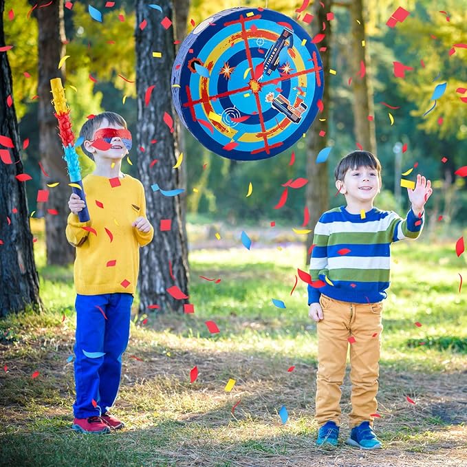 Lewtemi 13.3 Inch Shooting Targets Piñata Dart Theme Battle Piñata Set with Blindfold, Stick and Confetti Birthday Boy Decorations for Gun Birthday Parties, Kids Carnival, Holiday