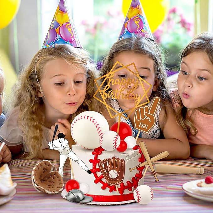 Hooqict 23Pcs Baseball Cake Decorations Set with Mini Baseballs, Player, Caps, Gloves, Bats, Happy Birthday Cake Toppers & Cupcake Toppers for Sports Theme Birthday Party Decor Supplies