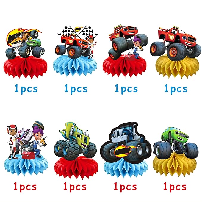8Pcs Cartoon For Blaze and The Monster Honeycomb Table Centerpiece,Birthday Party Supplies Table Decorations for Party Decorations.