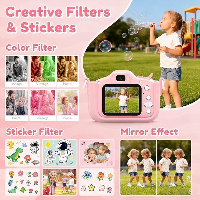 Kids Digital Camera Toy for Boys and Girls Aged 3-12, Unicorn 1080P Children's Camera, Christmas Birthday Gift, Toddler Digital Video Camera for Girls with 32GB SD Card/Reader (Pink)