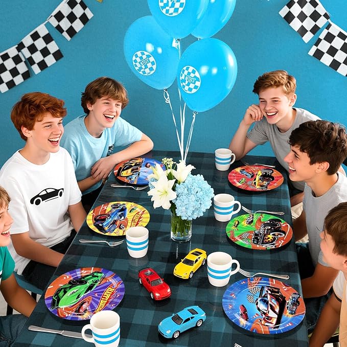 Grencian 60Pcs Hot Car Birthday Party Paper Plates 9" Heavy Duty Disposable Racing Car Dessert Platters Plates Hot Cars Decorations for Boys Kids Birthday Race Sports Game Themed Party Decoration