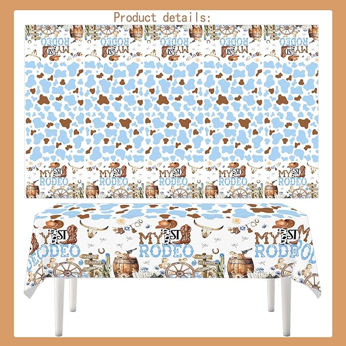 4ps My First Rodeo Birthday Party Supplies Tablecloth Western Cowboys 1st Rodeo Bday Plastic Table Covers My 1st Rodeo Boys Bday Baby Shower Party Supplies Decorations (Blue First Rodeo)