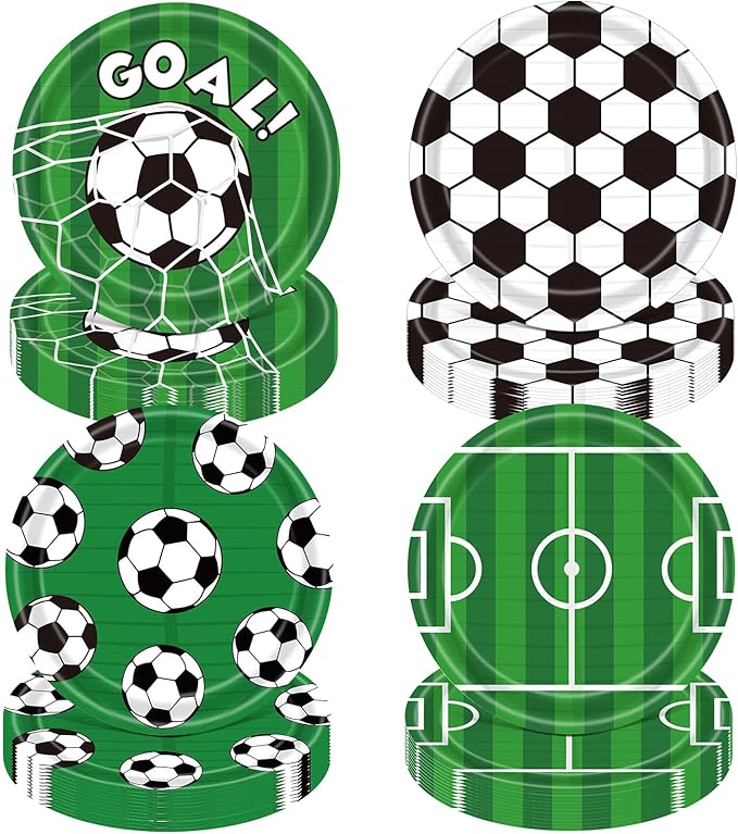 60 Pcs Soccer Paper Plates Party Supplies 9 Inch Soccer Birthday Disposable Plates for Kids Boys Adults Game Day Birthday Party Decorations