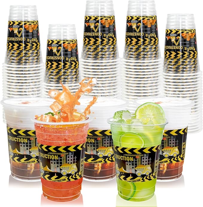 60 Pieces 16oz Construction Birthday Party Supplies, Disposable Plastic Cups for Boys Themed Decorations