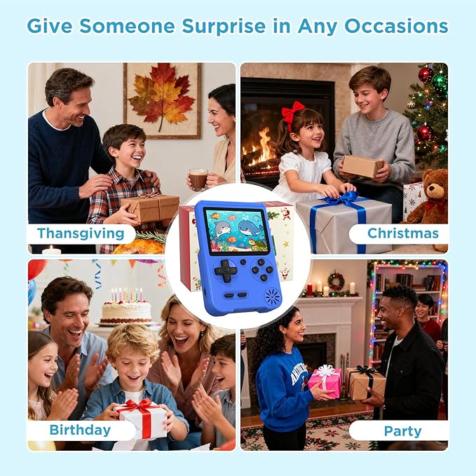 Handheld Games for Kids, Preloaded 500 Retro Classic Video Games, Portable Arcade Retro Game Console with 3'' IPS Screen and Rechargeable Battery, Mini Travel Game System,Gifts for Boys Girls (Blue)