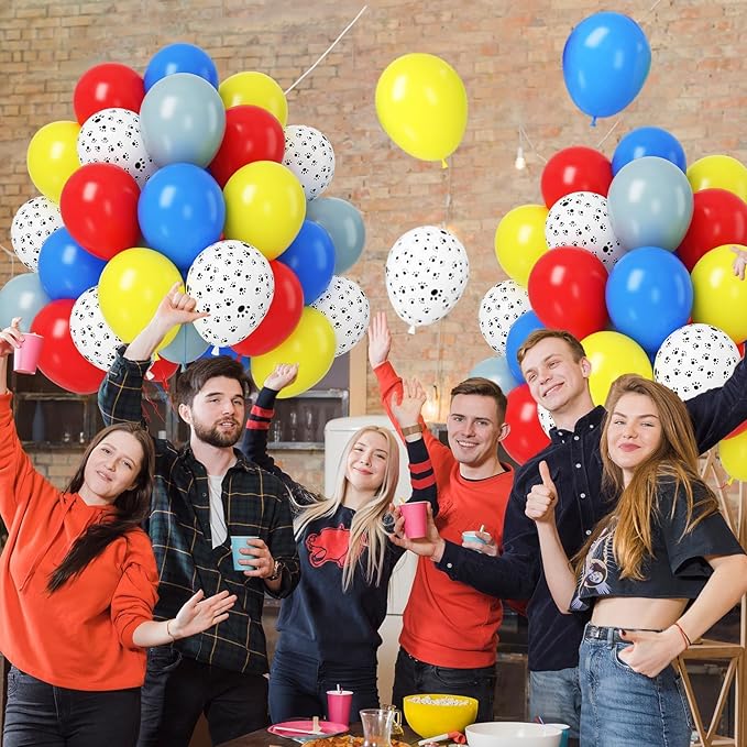 Paready Balloons Set - 50Pcs Red, Yellow, Blue, Dusty Blue Latex 12 Inch Balloons for Birthday Party Supplies