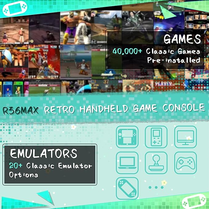 R36MAX Handheld Game Console, 40000+ Games Retro Gaming Console, 256GB TF Card Mini Retro Video Console, 4000mAh Rechargeable 4.0" IPS HD Screen Portable Pocket Arcade (Transparent Black)
