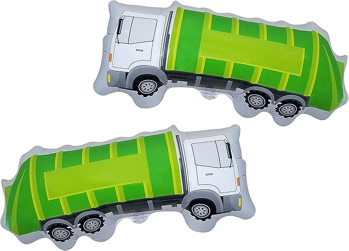 Garbage Truck Balloon - 2 Large Trash Truck Foil Balloons - Garbage Truck Birthday Party Supplies - Perfect for Birthday Parties, Events, Decoration, or a Truck Party - Ribbon Included (green) (green)