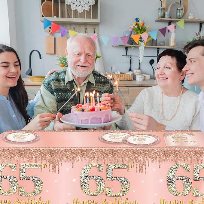 65th Birthday Decorations for Women,Rose Gold 65th Birthday Plates and Napkins,Tablecloth,65 Year Old Tableware Party Supplies Disposable Dinnerware Table Decor Favors for Women 1961 Party Supplies