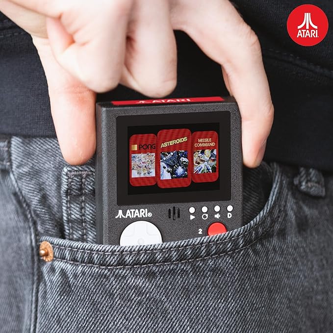Official Atari Cartridge Handheld Mini Arcade Console with 3 Games - Pong, Asteroids & Missle Command, 2" Colour Screen, Keyring, Gaming Gift for Him and Her