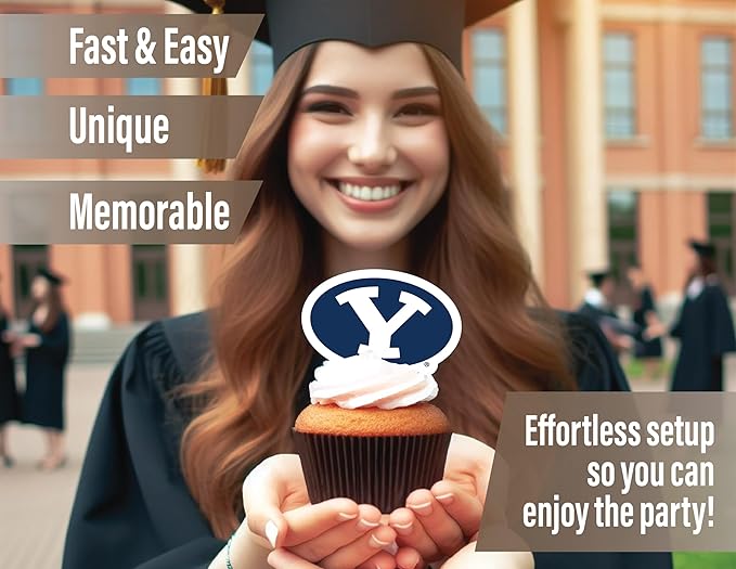 Brigham Young University Cupcake Topper Party Supplies for BYU Football, Birthday, Graduation Party Decorations (24 Pieces) (BYU Cougars)