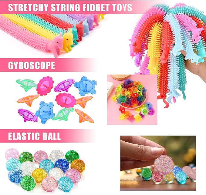 Unicorn Party Favor Goodie Rainbow Elastic Ball Bracelets Stickers Gifts Pinata Filler Bulk Toys for Unicorn Party Girl Kid Birthday Party Stuffers Supplies (Style 01)