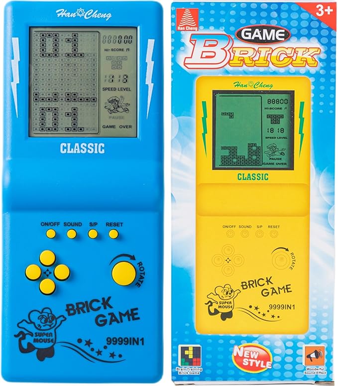 Retro Handheld Brick Game Console,Tank/Racing/Building Block Game,3.5-inch Large Screen,Built-in 23 Games (Blue)