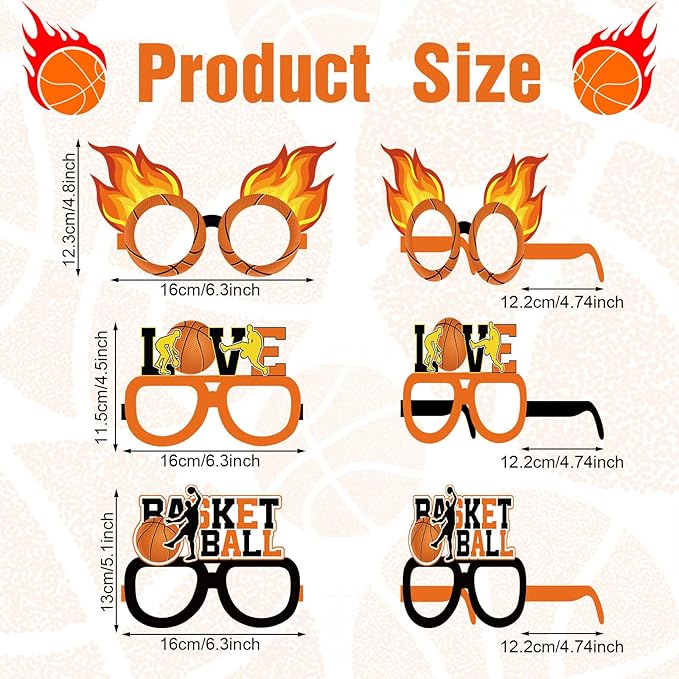 36 Pack Basketball Party Favors Basketball Paper Glasses Frames All Star Photo Booth Props Eyeglasses for Boys Kids Sports Theme Birthday Party Decorations Baby Shower Game Day Supplies
