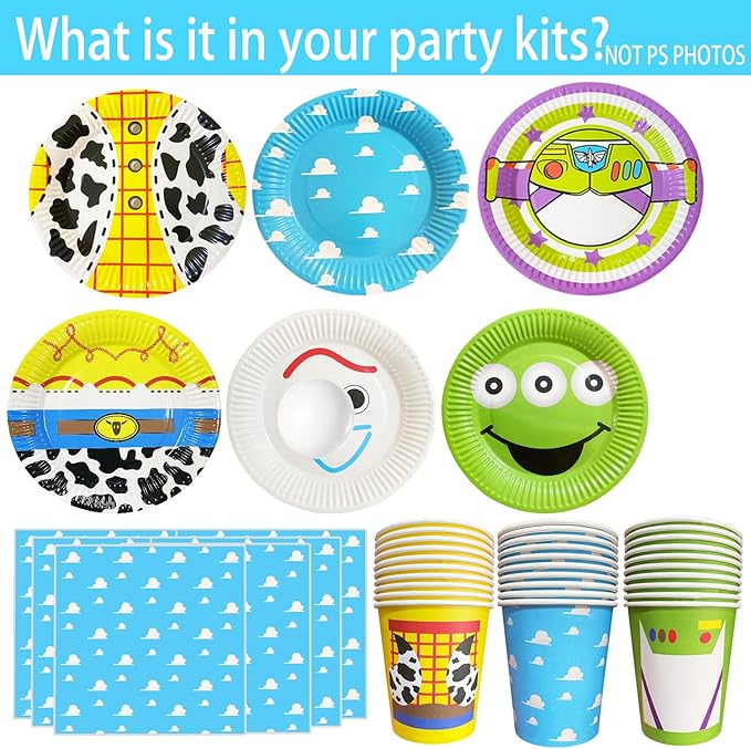 Cartoon Story Birthday Party Supplies 2nd Bday 134pcs Two Infinity and Beyond Birthday Decorations include Plates Napkins Cups Tablecloth Banner for Boys 1st 2nd 3rd 4th 10th Bday Serve 30 Guest