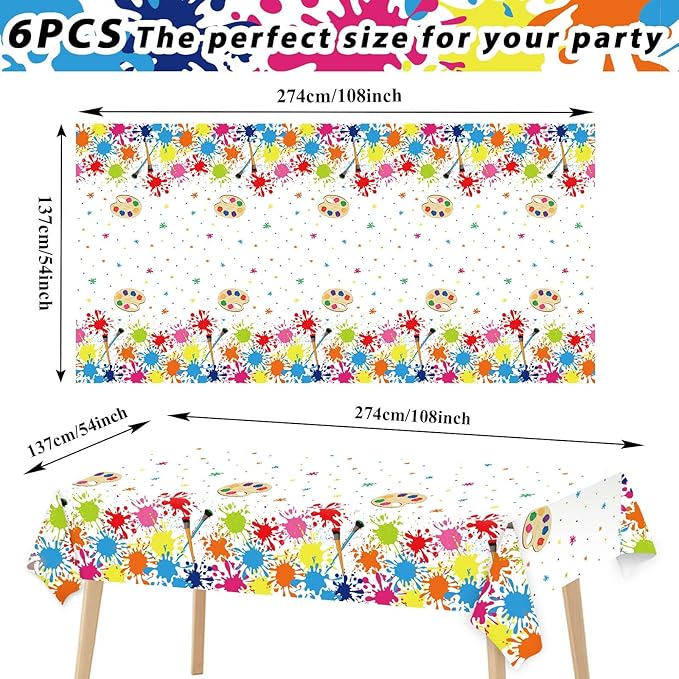 gisgfim 6 Pcs Art Paint Tablecloth Party Supplies Art Theme Birthday Party Decorations Creative Artist Painting Parties Table Covers for Kids 105 x 54 inch
