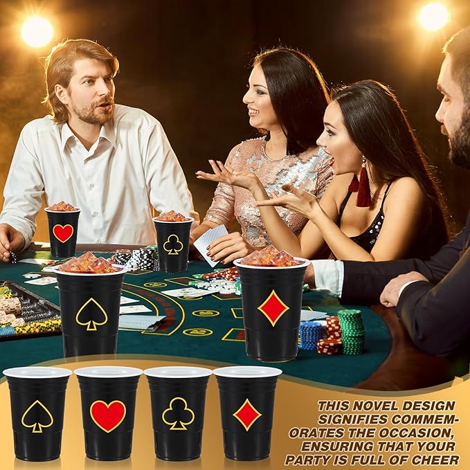 48 Pcs Casino Party Cups 16 oz Casino Theme Party Decorations Plastic Disposable Poker Las Vegas Cup Hot Cold Drink for Birthday Wedding Decorations(Poker Night)