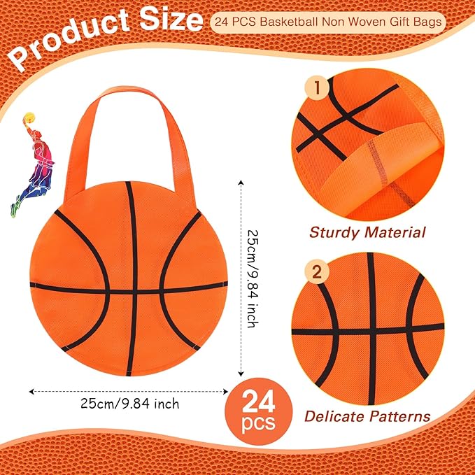 Aoriher 194Pcs Basketball Party Favors Set 24 Silicone Bracelets 24 Charm Bracelets 24 Mini Basketball 24 Keychains 24 Non Woven Gift Goodie Bags 24 Erasers 50 Sticker for Sports themed Party Supplies