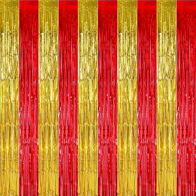 TONIFUL Gold Red Door Streamers,Black and Pink Photo Booth Backdrop Metallic Streamers Foil Fringe Curtain for Birthday,New Year,Graduation,Grad,Baby Shower Party Streamers Decoration
