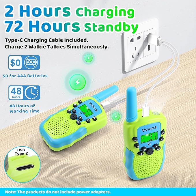 Vvinca Walkie Talkies for Kids Rechargeable 4 Pack