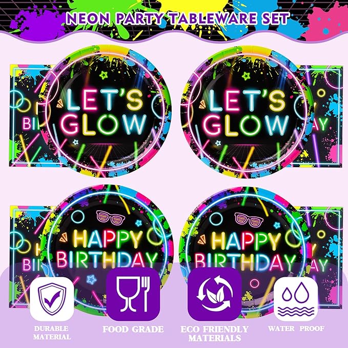 40 Pcs Neon Plates and Napkins Tableware Sets for Neon Party Decorations, Birthday Decorations Which Can Serve 20