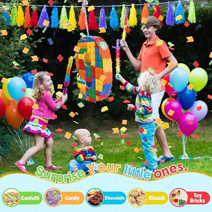 Number 9 Building Blocks Piñata 16.5 Inch 5th Birthday Party Supplies Party Decorations Piñata with Confetti Blocks Theme Fiesta Anniversary Celebration