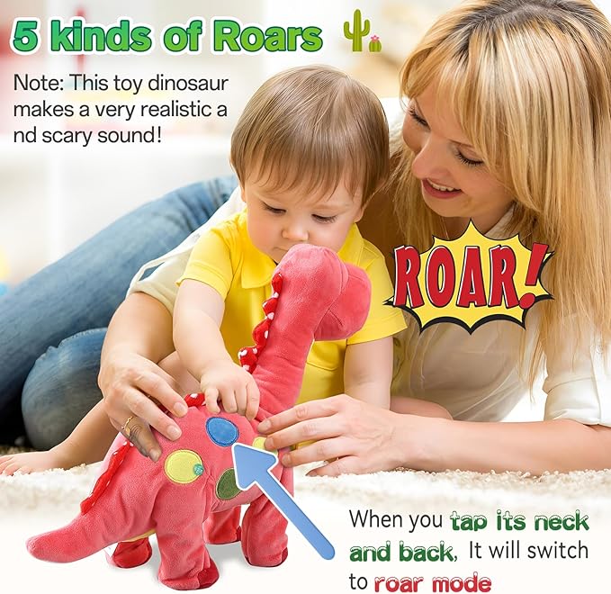 Pink Dinosaur Toys for Girls Walking Nodding, Roaring, Repeating What You Say, Touch & Button Control Eyes Turn Red Realistic Pet, Toy Gift for Kids Christmas Birthday Easter Toddlers