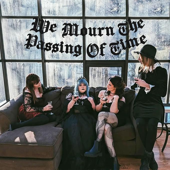 Sursurprise Gothic Birthday Party Decorations, We Mourn The Passing Of Time Banner, Old English Emo Birthday Party Decor Supplies