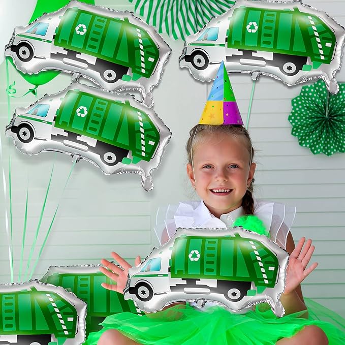 12 Pack Garbage Truck Foil Balloon Trash Truck Birthday Party Decoration Trash Waste Management Recycling Green Foil Balloon Baby Shower Party Favor Supplies