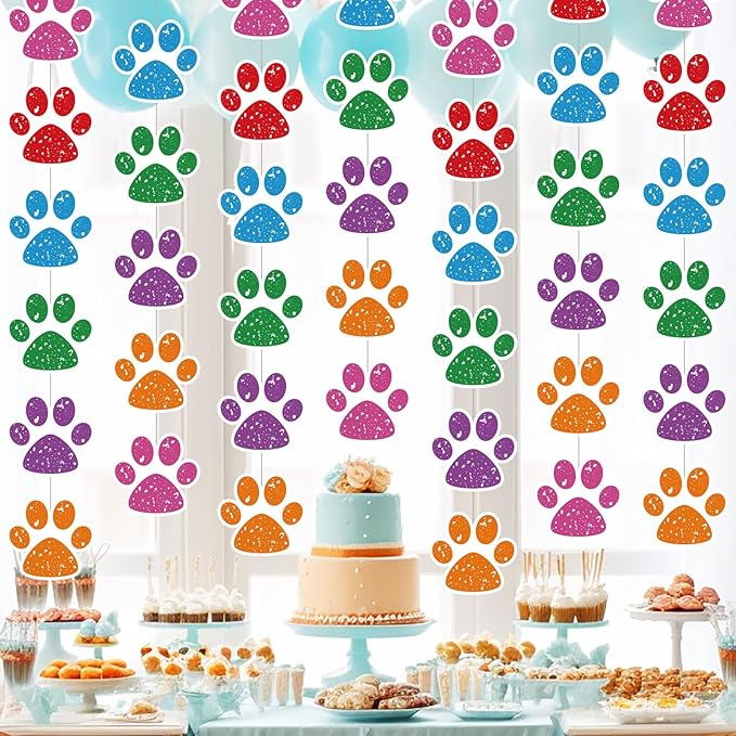 Duraaamo 8 Packs Banner Decorations Paper Garland Paper Hanging Cutouts Banners for Birthday Baby Shower Party Supplies Decor (Color Paws)