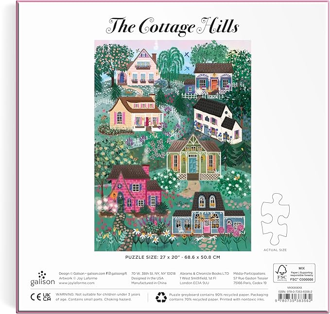 Galison The Cottage Hills – 1000 Piece Joy Laforme Jigsaw Puzzle Featuring Beautiful Artwork of Cottages in A Fairytale Neighborhood