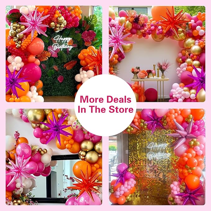 137Pcs Pink and Orange Balloons Garland Arch Kit with Stars - 5 10 12 18 inch Hot Pink Light Pink Orange Gold Latex Balloons for Birthday Baby Shower Graduation Tropical Party Decorations
