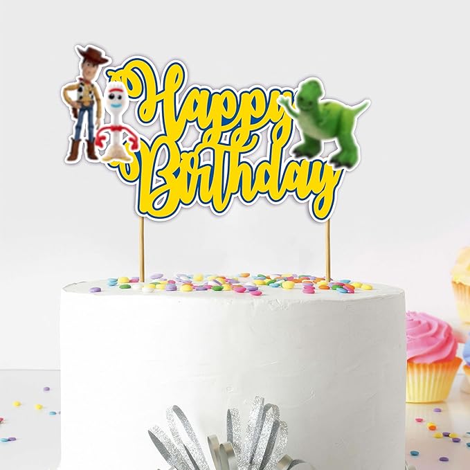"Toy Stry Happy Birthday Cake Topper – Cartoon Theme Birthday Party Supplies – Fun & Colorful Cake Decoration for Birthday Parties – Perfect Themed Party Décor for Cake & Dessert Table"