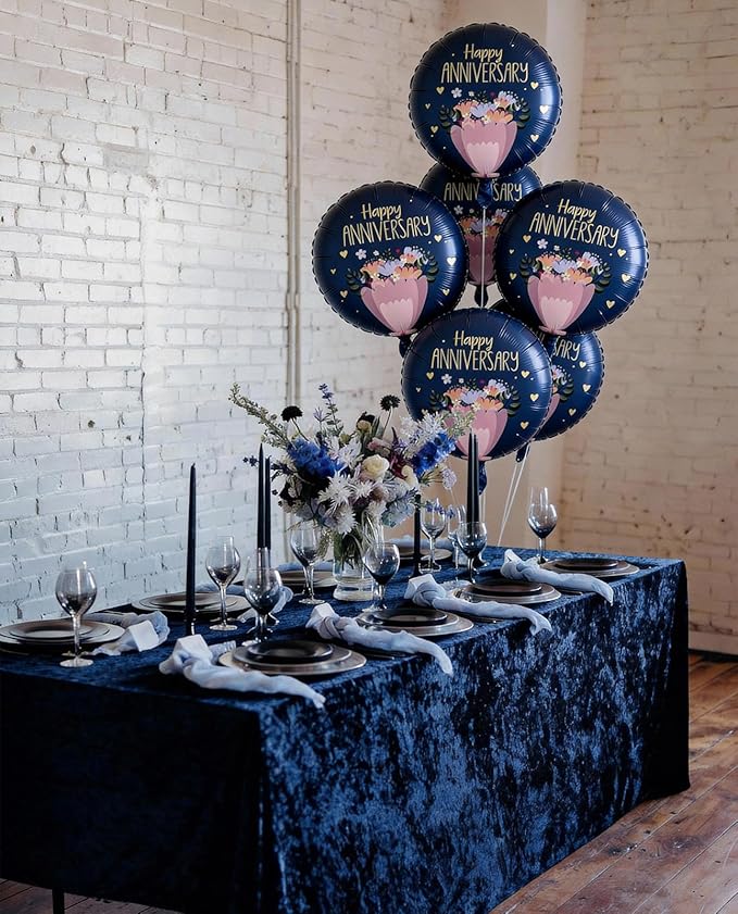 Anniversary Balloons 18 Inch Round Foil Helium Balloon Birthday Engagement Wedding Retirement Celebration Happy Anniversary Party Decorations Supplies 6 Pcs