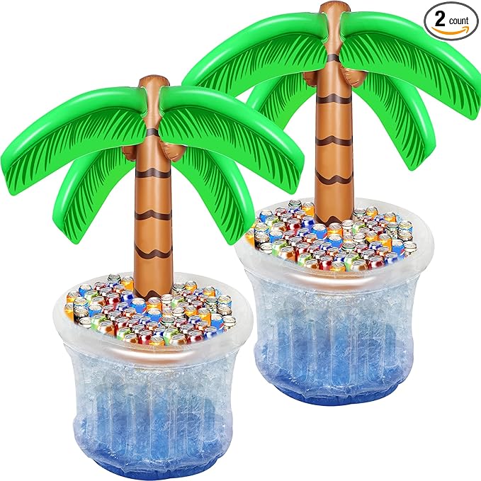 Zcaukya Inflatable Palm Tree Cooler, 60" Blow Up Palm Tree Cooler for Tropical Party Decorations, Hawaiian Party Supplies Pool Decorations