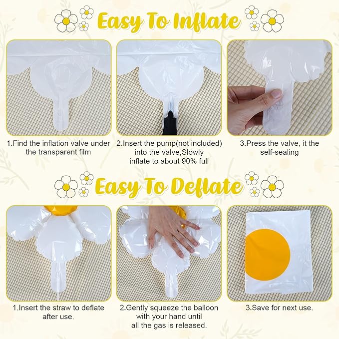 BTZO 16 Pcs Daisy Balloons, White Aluminum Foil Balloons for Birthday, Baby Shower, Wedding, Anniversary, Groovy Flower Theme Retro Hippie Party Decorations