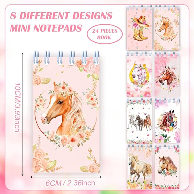 24 Pcs Mini Horse Cowgirl Notebook Horse Notebooks Pink Cowgirl Party Small Notepads Horse Themed Spiral Pocket Horse Mini Notepad for Teens Girls Back to School Supplies Cowboy Lover Gifts