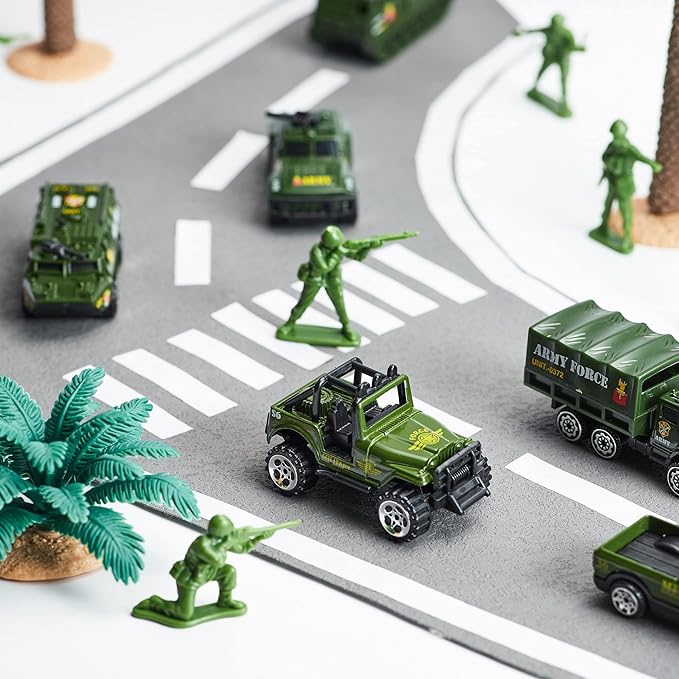 JOYIN 25 in 1 Military Kids Truck Toys for Age 3+, Toddler Boy Toys, Army Men Tanks Set with Soldier Men, Mini Battle Cars in Carrier Truck with Lights and Sounds, Gifts for Grandkids, Easter Basket
