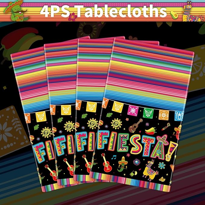 4 Pack Cinco De Mayo Printed Fiesta Mexican Table Cover Fiesta Party Tablecloth Taco Night Table Cloth Mexican Themed Tablecloth Mexico Party Supplies 86 x 51 in (220 x 130cm)