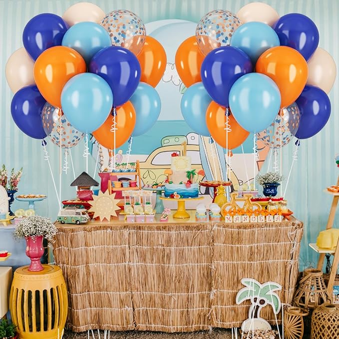Blue and Orange Balloons 60PCS 12INCH Orange White Balloon Navy Dark Light Blue Confetti Balloon for Puppy Birthday Dog Theme Party Decorations Helium Latex Balloons for Arch