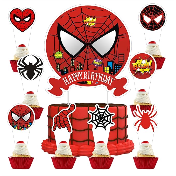 25PCS Cartoon Red Cake Toppers Cupcake Toppers Cake Decorations,Birthday Party Supplies Decorations.